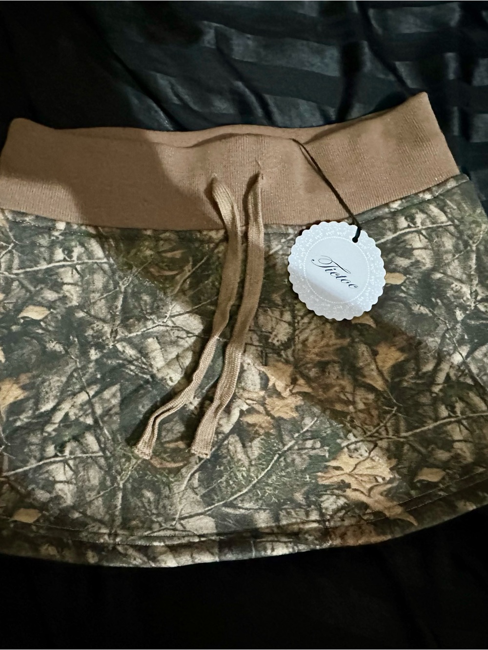 Camo Print Mini Skirt with Drawstring Waist